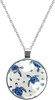 [Diusye] Necklaces for Women, Blue Turtles and Fishes Print Stainless Steel Pendant Necklace Jewelry Birthday Anniversary Wife Girls Friends Gift