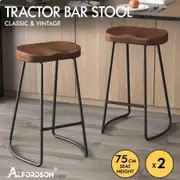 ALFORDSON 2x Bar Stools 75cm Tractor Kitchen Wooden Vintage Chair Dark