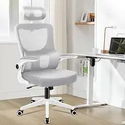ALFORDSON Mesh Office Chair Ergonomic Mid-Back Nyles Series, Adjustable Flip-Up Arm & Headrest Gaming Racing Task Chair, Student Computer Study Desk Chair for Home Office, White Grey