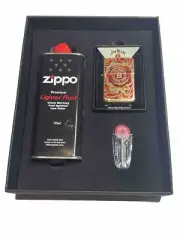 Zippo Lighter Jimbeam Brass Red & Gold Fuel Flint In Luxury Gift Pack Gift All