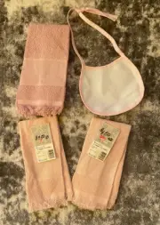 LOT of 3 Cross Stitch Cotton Fingertip Towels, 14 ct Border, Charles Craft 1 Bib