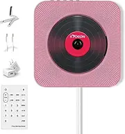 CD Dvdplayer Portable Bluetooth Wall Mountable Disc HiFi Speakers with Dust Cover Home Audio FM Radio USB Music Player AUX Jack & Remote Control,Pink