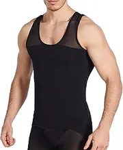 [WUJNANG] Mens Microfiber Compression T-Shirt Shaperwear Tight Corset,Black-Large
