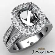 1.4Ct Diamond Engagement Cushion Cut Semi Mount Halo Ring Platinum Split Shank