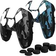 Fosmon Non-Slip Skin Protective Case Cover Compatible with Playstation PS5 DualSense Controller (2 Pack - Camo Black/Blue), Sweat Proof Silicone Rubber Gel Skin with 8 Thumb Grips Analog Cap