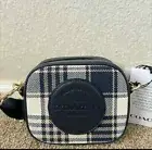 Coach Mini Dempsey Camera Bag With Garden Plaid Print And Coach Patch Midnight
