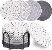 Mckanti 8 Pcs Drink Coasters with Holder, 4 Colors Absorbent Coasters for Drinks