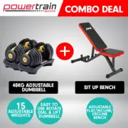 Combo 2x 24kg ADJUSTABLE DUMBBELLS w/ WEIGHTS BENCH HOME GYM EXERCISE Gold