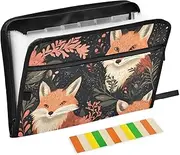 Quteprint 13 Pockets Expanding File Folder with Zipper Closure, Fox Forest Floral Leaves Accordion File Folder with Sticky Labels, Letter Size A4 Papers Expandable File Document Organizer