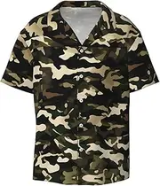 [YANYU] Camo Print Hawaiian Shirts Men Short Sleeve Button Down Cuban Collar Shirt Summer Beach Days