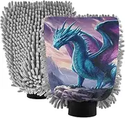 XYMZR Dragon Fantasy Rock Absorbent Microfiber Car Wash Mitt, Funny Cute Anime Scratch Free for Cars Cleaning, Home Cleaning Mitts, 2 Pack, 10.24” L x 7.09” W