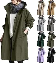 YELICAZE(イェリカゼ) [Yelikaze] Women's Hooded Trench Coat, Waterproof Oversized Hooded Windbreaker Rain Jacket, Lightweight Windbreaker Climbing Outdoor Hooded Windbreaker Jacket, Warm Windbreaker Long Coat (Army