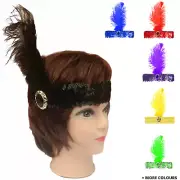 WIDE FLAPPER HEADBAND Feather Sequin Costume Gatsby Charleston Headpiece 1920s -