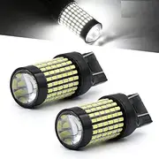 Syneticusa 7440 7443 White LED Strobe Brake Lights Bulbs Super Bright W21W T20 Wedge High Power 3014 SMD 12V Flashing Strobe Stop Lights Replacement for Cars, Truck
