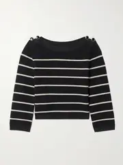[Zimmermann] Zimmermann - Crush Cropped Button-embellished Striped Knitted Sweater - Black - 00 00 Black