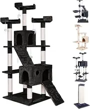 BEASTIE 180cm Cat Tree with Mouse Toy, Scratching Post Tower for Kitten, Condo Cat Play Towers Trees House Furniture Wood(Black)