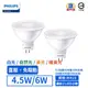 【飛利浦PHILIPS】LED MR16/4.5W/6W直壓 免驅動 杯燈(黃光/白光)【實體門市保固二年】取代鹵素燈