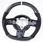 Carbon Flat Bottom 3 Spoke Suede White Steering Wheel For Mini R50 R52 R53 02-08 (for: Mini)