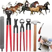 Horseshoe Pliers Trimmer, Portable/ 9pcs, Labor-saving, Easy Cutting Horse Hooves+ Wooden Grip, Which Reduces Shock And Vibration, for Professional Farriers/Horse Owners,A