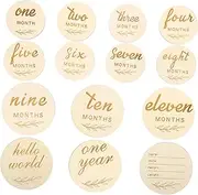 Hoement Monthly Baby Milestone Announcements 14pcs Wooden Baby Name Sign Milestone Wooden Circles for Newborn Decor