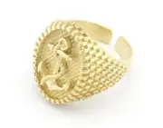Anchor Nautical Signet Adjustable Ring Raw brass (9US - 12US inner size) 4735