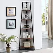 IHOMDEC Corner Shelf Tall Bookcase 5- Tier Industrial Corner Bookshelf, Corner Ladder Shelf Rustic Plant Stand Rack Freestanding -Retro Brown