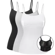 3 Pack Women's Cami Tank Tops With Built in Padded Bra Adjustable Strap Camisole