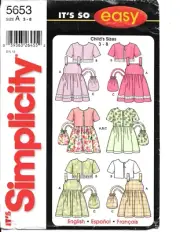 Uncut Simplicity Sewing Pattern 5653 Child's Sundress Jacket and Purse Size: 3-8