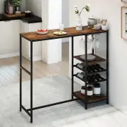 CostwayLong Bar Height Dining Table with Wine Racks and Stemware Holders-Coffee