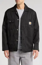Carhartt Work In Progress Seaton Pinstripe Chore Jacket in Seaton Stripe, Black at Nordstrom, Size Medium