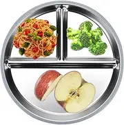 Stainless Steel Divided Plates for Kids - Three Compartments Stainless Steel Dishes Kids Dinnerware - Divided Serving Tray Portion Control Plate with Silicone Base for Home School