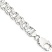 [JewelryWeb] 925 Sterling Silver 9.15mm Pave Curb Chain Bracelet Jewelry Gifts for Women - Length Options: 20 23