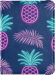 [Amooorous] Summer Neon Pineapple Leaf Leather decorative Passport Holder Covers Case Travel Documents Organizer Protector Badge ID Vaccine Card Holder Wallet Waterproof, Summer neon Pineapple leaf, 1 size
