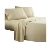 Cream 1000TC 4PCS Single/KS/Double/Queen/King Bed Flat Fitted Sheet Set Pillowcase