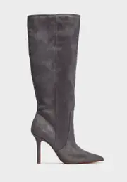 [Public Desire] Grey Best Believe Suede Stiletto Knee High Boots
