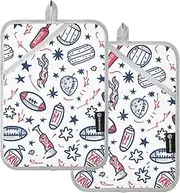 Pot Holders Heat Resistant 4th of July Red Blue Fireworks Footballs Potholders with Pockets Kitchen Hot Pads Oven Mitts 2 Pack