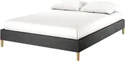 Bed Base Frame Velvet Upholstered Fabric Wooden Platform Timber Legs Black (Queen)