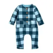 Mud Pie Pumpkin Patch Navy/Blue Check One-Piece 3-6M 6-9M