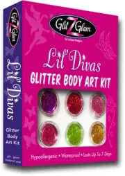 Glitter Tattoo Kit LIL' DIVAS : 6 Large Glitters & 12 Amazing Stencils