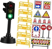 COMNESTBI 1Set Mini Traffic Signs Road Cones Stickers with LED Traffic Light Lamp for Early Education Cognitive Development Fun Learning