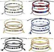 [IOUALEY] 24Pcs Boho Surfer Bracelet Ankle String Surfer Beach Bracelets, Adjustable Handmade Braided Bracelet Waterproof Colorful Beaded Braided Rope Wrist Friendship Bracelet Jewelry for Unisex Women Men,