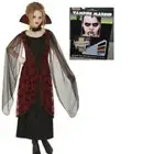 Womens Vampire Halloween Costume Winged Vampiress Dress Collar Makeup 3 Pc-OS