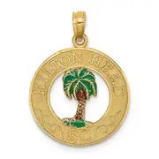 14k Yellow Gold HILTON HEAD Enameled Palm Tree Charm