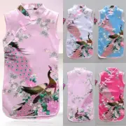 Sleeveless Chinese Toddler Girl's Flower Peacock Cheongsam Qipao Dress Clothes