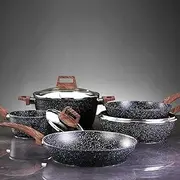 Hausfrau Induction Pots and Pans Set Nonstick, 8pcs Kitchen Cookware Set Non Stick, Non Toxic Black Granite PFOA Free