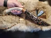 Triple Flow Obsidian Flint Knapped Primitive Hog Skinning Deer Knife Clan Shaman