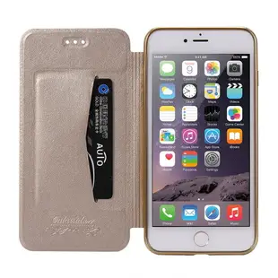 Apple iPhone SE3/SE2/8/7 共用 時尚真皮質感 透明電鍍邊框 側掀美背皮套 手機殼/保護套