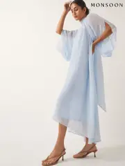 Monsoon Blue Amelie Cape Sleeve Chiffon Maxi Dress (H91726) | $228