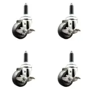 3.5 Inch 316SS Soft Rubber Swivel 7/8 Inch Expanding Stem Caster Set Brake SCC