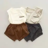 在飛比找momo購物網優惠-【橘魔法】復古韓系簡約套裝(無袖背心 上衣 短褲 褲子 套裝